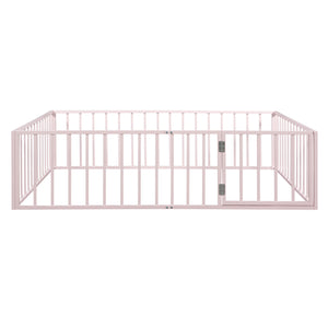 English Elm Queen Metal Floor Bed Frame with Decorative Fence and Door for Kids Rooms, Elegant Safe Design, 82.5"L x 62"W Pink MF307106AAH