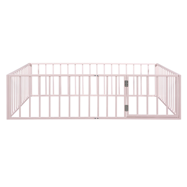 English Elm Queen Metal Floor Bed Frame with Decorative Fence and Door for Kids Rooms, Elegant Safe Design, 82.5"L x 62"W Pink MF307106AAH