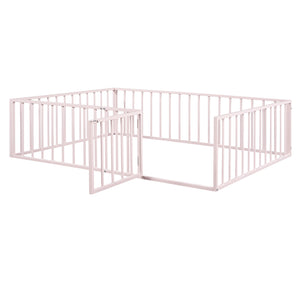 English Elm Queen Metal Floor Bed Frame with Decorative Fence and Door for Kids Rooms, Elegant Safe Design, 82.5"L x 62"W Pink MF307106AAH