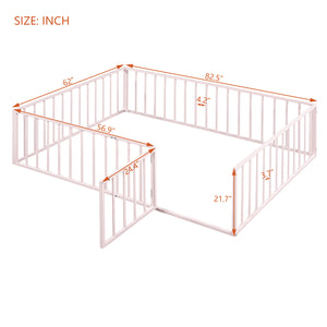 English Elm Queen Metal Floor Bed Frame with Decorative Fence and Door for Kids Rooms, Elegant Safe Design, 82.5"L x 62"W Pink MF307106AAH