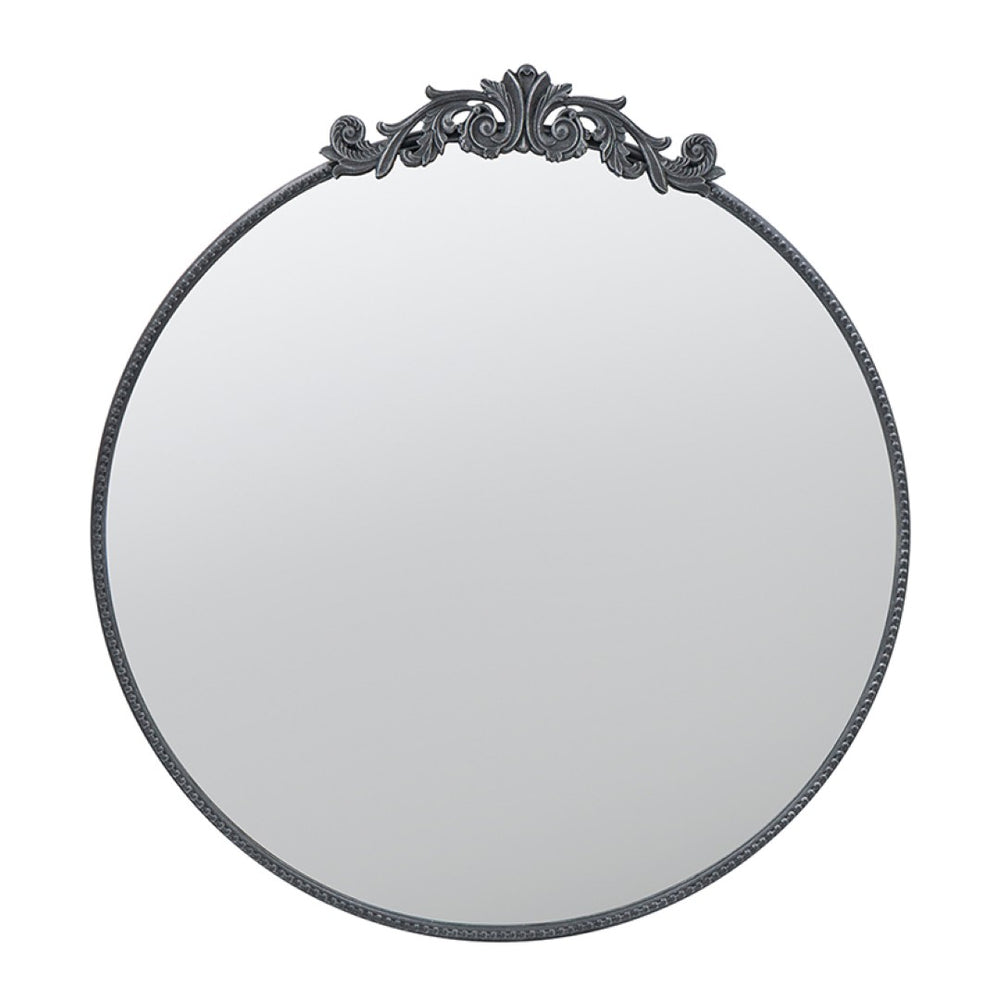 English Elm 36" Round Baroque Iron Frame Wall Mirror Matte Sculptural Relief Entryway Accent Black W2078124103