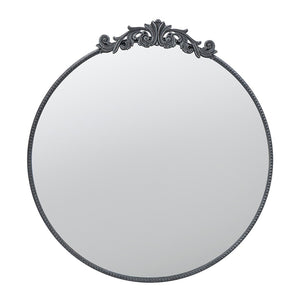 English Elm 36" Round Baroque Iron Frame Wall Mirror Matte Sculptural Relief Entryway Accent Black W2078124103
