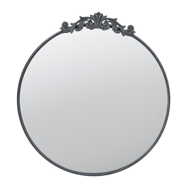 English Elm 36" Round Baroque Iron Frame Wall Mirror Matte Sculptural Relief Entryway Accent Black W2078124103