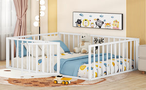 English Elm Full Floor Metal Bed Frame with Decorative Fence and Door for Kids, Elegant Low-Profile Sleep Space White MF307107AAK