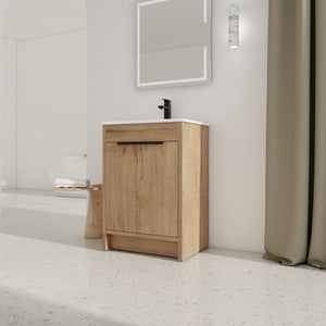 English Elm 24" Freestanding Bathroom Vanity with Ceramic Sink, Soft-Close Doors, Adjustable Shelf, Water-Resistant Finish W999S00099