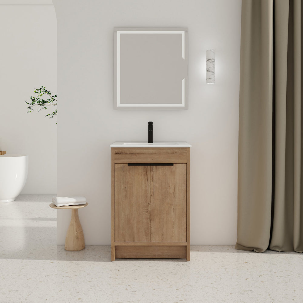 English Elm 24" Freestanding Bathroom Vanity with Ceramic Sink, Soft-Close Doors, Adjustable Shelf, Water-Resistant Finish W999S00099