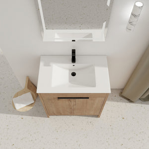 English Elm 30" Freestanding Bathroom Vanity With White Ceramic Sink, Soft-Close Doors & Adjustable Storage Shelf W999S00100