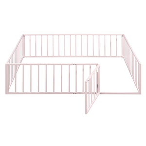 English Elm Queen Metal Floor Bed Frame with Decorative Fence and Door for Kids Rooms, Elegant Safe Design, 82.5"L x 62"W Pink MF307106AAH