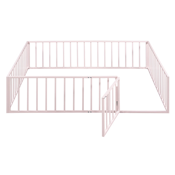English Elm Queen Metal Floor Bed Frame with Decorative Fence and Door for Kids Rooms, Elegant Safe Design, 82.5"L x 62"W Pink MF307106AAH