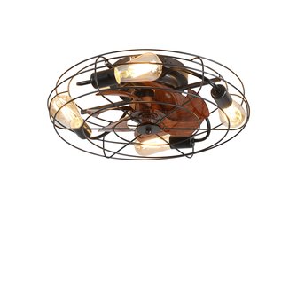 English Elm Caged Ceiling Fan With Light - Modern Low-Profile 20'' Enclosed Fan With Remote, Safe & Stylish Design W1340103792