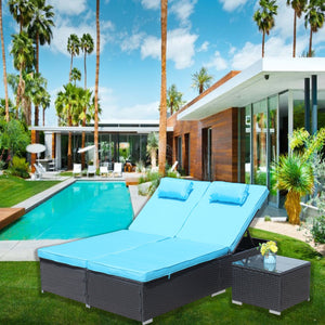 English Elm 3-Piece Cushioned Wicker Lounge Set With Adjustable Chaise Loungers & Glass Coffee Table For Outdoors W209S00017