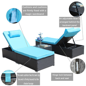 English Elm 3-Piece Cushioned Wicker Lounge Set With Adjustable Chaise Loungers & Glass Coffee Table For Outdoors W209S00017