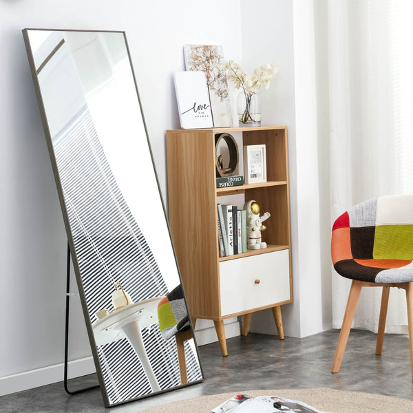English Elm The Slim Gray Metal Frame Full Length Floor Mirror for Bedroom or Entryway Decor W1151P143478