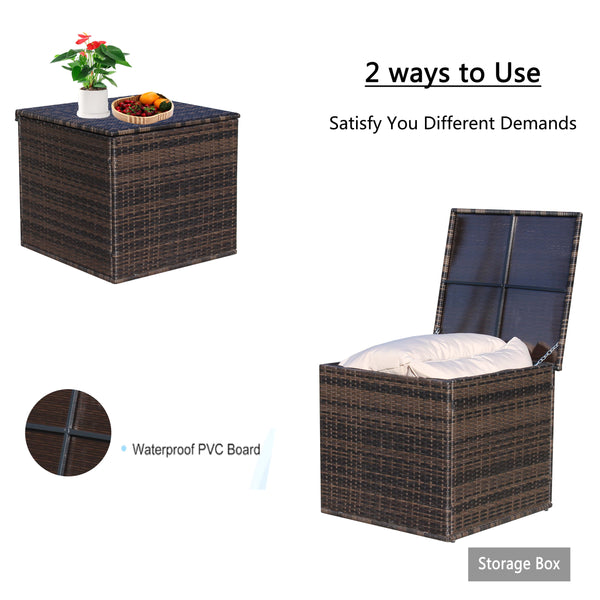 English Elm Wicker All-Weather Brown Rattan Deck Box with Hinged Lid, UV & Water-Resistant Outdoor Storage Chest W20967097