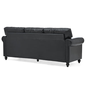 English Elm 3 Seater Pu Leather Sofa with Nail Head Trim Rolled Arms and Birch Legs W680111462
