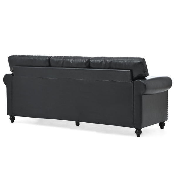 English Elm 3 Seater Pu Leather Sofa with Nail Head Trim Rolled Arms and Birch Legs W680111462