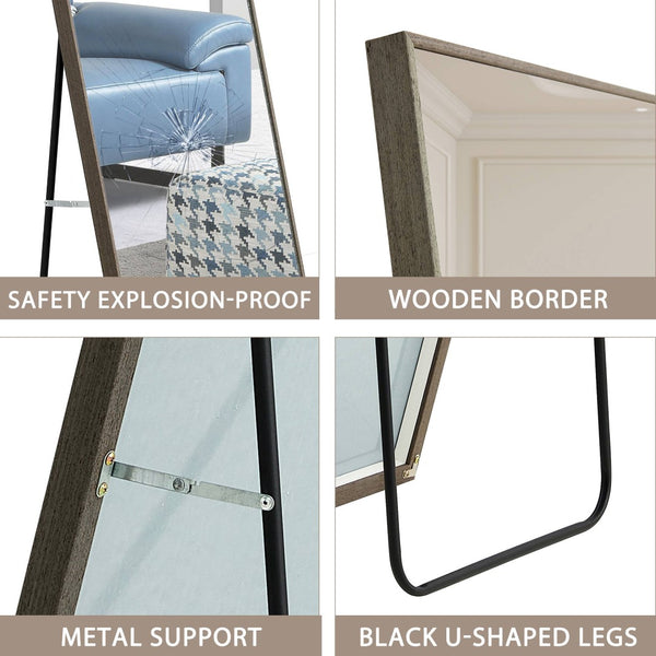 English Elm The Slim Gray Metal Frame Full Length Floor Mirror for Bedroom or Entryway Decor W1151P143478