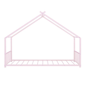 English Elm Twin Metal House Bed with Roof Frame for Kids — Sturdy 350lb Capacity, Playful Semi-Enclosed Design Pink MF305886AAH