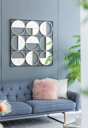 English Elm 35.6" Square Iron Beaded Wall Mirror Matte Black Finish Entryway Bedroom Accent W2078124371