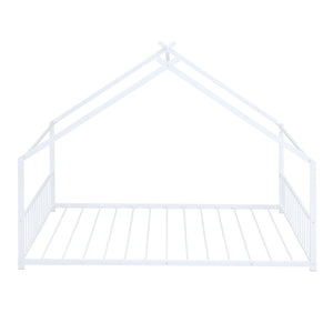 English Elm Full House Bed with Roof Canopy — Sturdy Metal Frame, Semi-Enclosed Play Loft for Kids' Sleep & Play (Full) White MF305893AAK