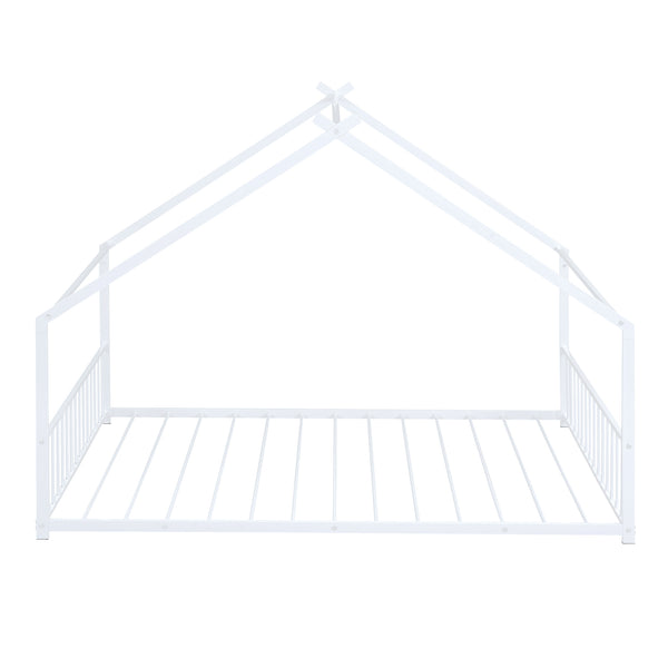 English Elm Full House Bed with Roof Canopy — Sturdy Metal Frame, Semi-Enclosed Play Loft for Kids' Sleep & Play (Full) White MF305893AAK
