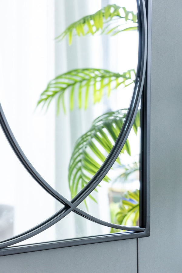 English Elm 32'' Set of 3 Iron Ring Overlay Rectangular Mirrors Black Powder Coat Gallery Wall W2078124318