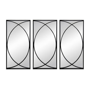 English Elm 32'' Set of 3 Iron Ring Overlay Rectangular Mirrors Black Powder Coat Gallery Wall W2078124318