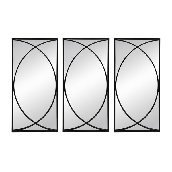 English Elm 32'' Set of 3 Iron Ring Overlay Rectangular Mirrors Black Powder Coat Gallery Wall W2078124318