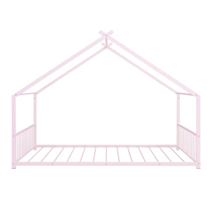English Elm Full House Bed with Roof Canopy — Sturdy Metal Frame, Semi-Enclosed Play Loft for Kids' Sleep & Play (Full) Pink MF305893AAH