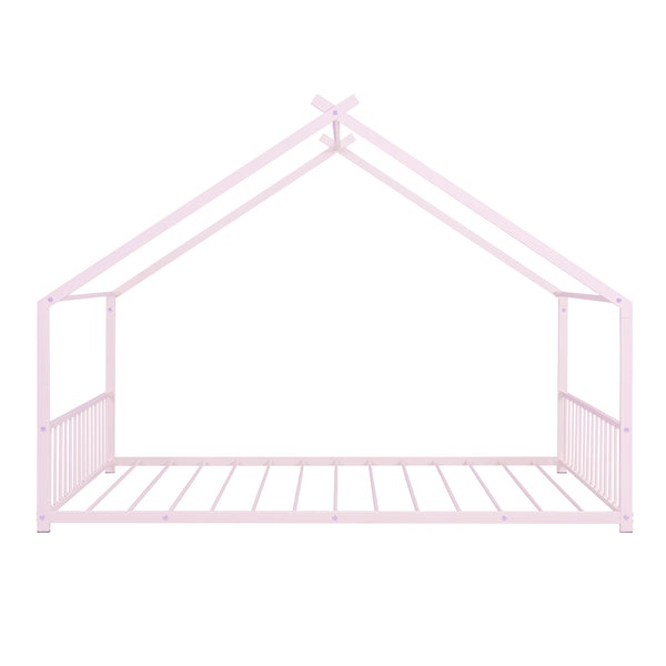 English Elm Full House Bed with Roof Canopy — Sturdy Metal Frame, Semi-Enclosed Play Loft for Kids' Sleep & Play (Full) Pink MF305893AAH