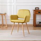 Velet Upholstered Side Dining Chair with Metal Leg(Yellow Velet+Beech Wooden Printing Leg), Kd Backrest