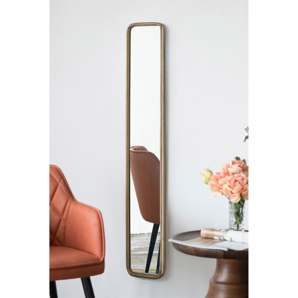 English Elm 47" Slim Full Length Wall Mirror Antique Gold Iron Frame Vintage Glam Accent W2078124332