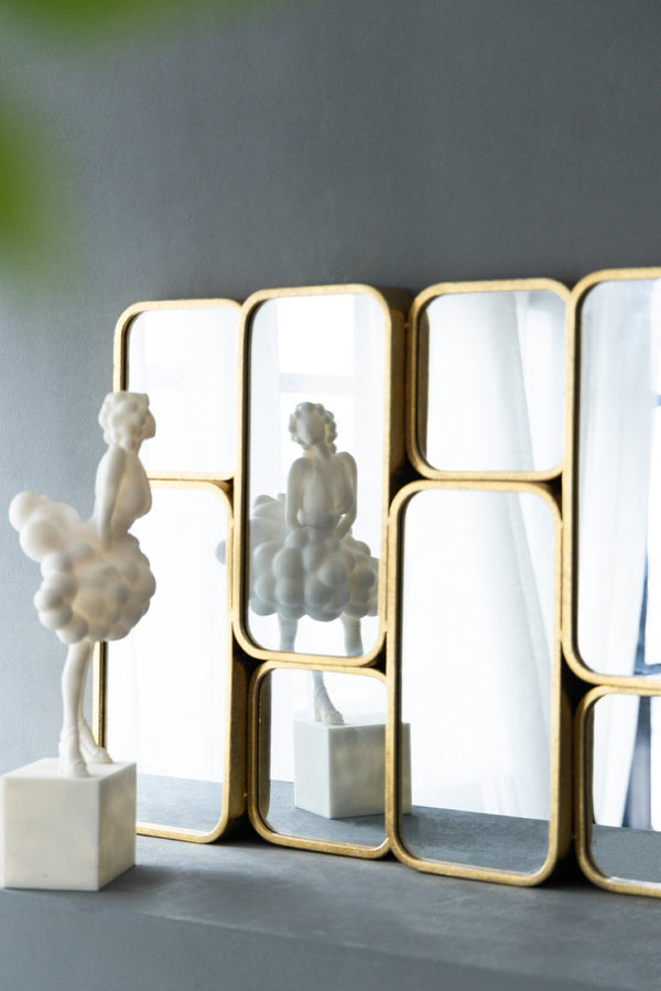 English Elm 32" Gold Iron Mosaic Wall Mirror Glam Multi Panel Grid Accent for Living Room W2078124319