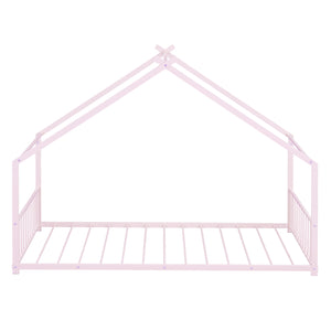 English Elm Twin Metal House Bed with Roof Frame for Kids — Sturdy 350lb Capacity, Playful Semi-Enclosed Design Pink MF305886AAH