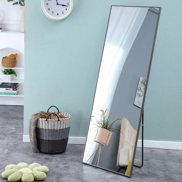 English Elm The Slim Gray Metal Frame Full Length Floor Mirror for Bedroom or Entryway Decor W1151P143478