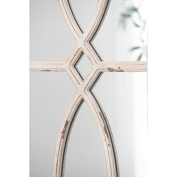English Elm 16" Rectangular Carved Scrollwork Distressed Wood Wall Mirror Set for Entryway Decor White W2078124317