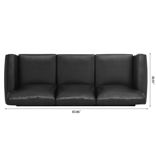 English Elm 3 Seater Pu Leather Sofa with Nail Head Trim Rolled Arms and Birch Legs W680111462