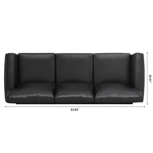 English Elm 3 Seater Roll Arm Pu Leather Sofa with Nail Trim Detail for Traditional Living Rooms Black Pu W680P451466