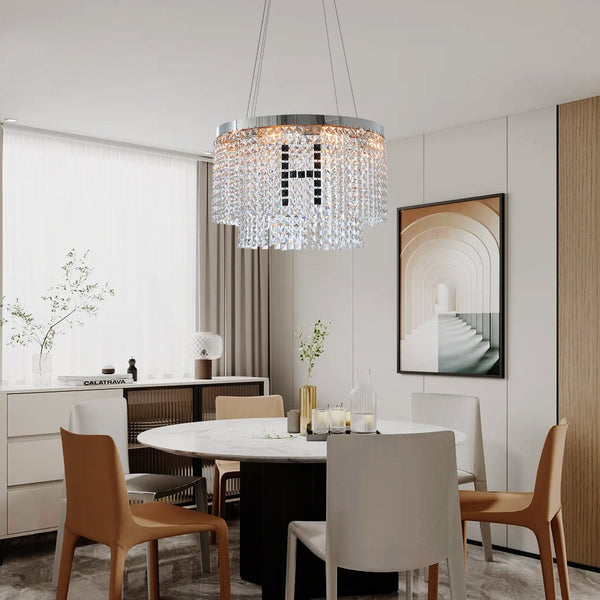 English Elm Modern Crystal Round Chandelier - Luxury 8-Light Stainless Steel & Crystal Fixture for Living Room W1340124206