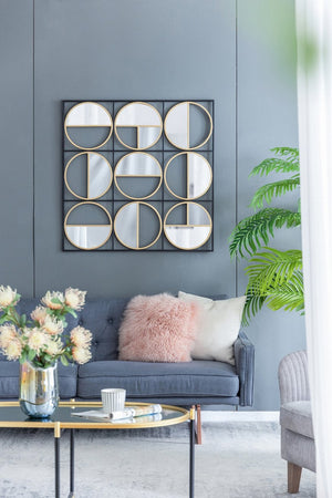 English Elm 35.6" Square Iron Beaded Wall Mirror Matte Black Finish Entryway Bedroom Accent W2078124371