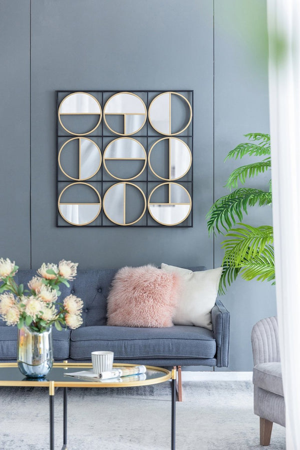 English Elm 35.6" Square Iron Beaded Wall Mirror Matte Black Finish Entryway Bedroom Accent W2078124371