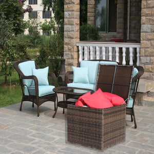 English Elm Wicker All-Weather Brown Rattan Deck Box with Hinged Lid, UV & Water-Resistant Outdoor Storage Chest W20967097