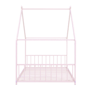 English Elm Twin Metal House Bed with Roof Frame for Kids — Sturdy 350lb Capacity, Playful Semi-Enclosed Design Pink MF305886AAH
