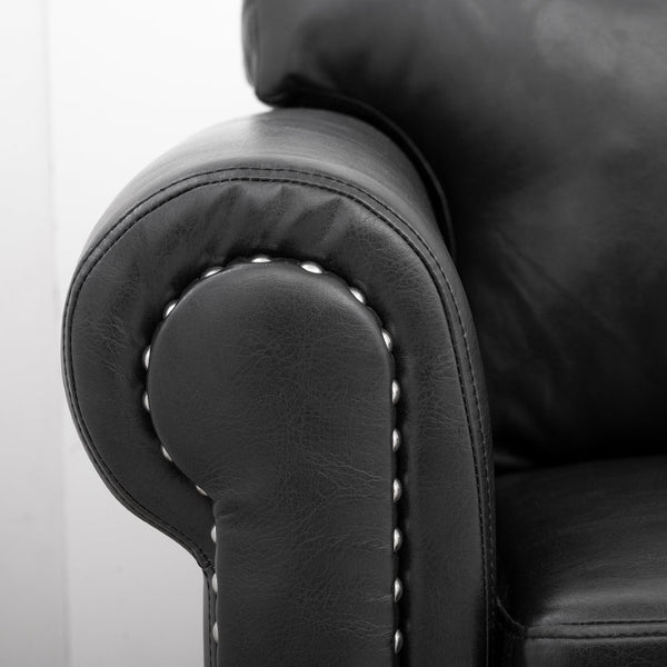 English Elm 3 Seater Pu Leather Sofa with Nail Head Trim Rolled Arms and Birch Legs W680111462