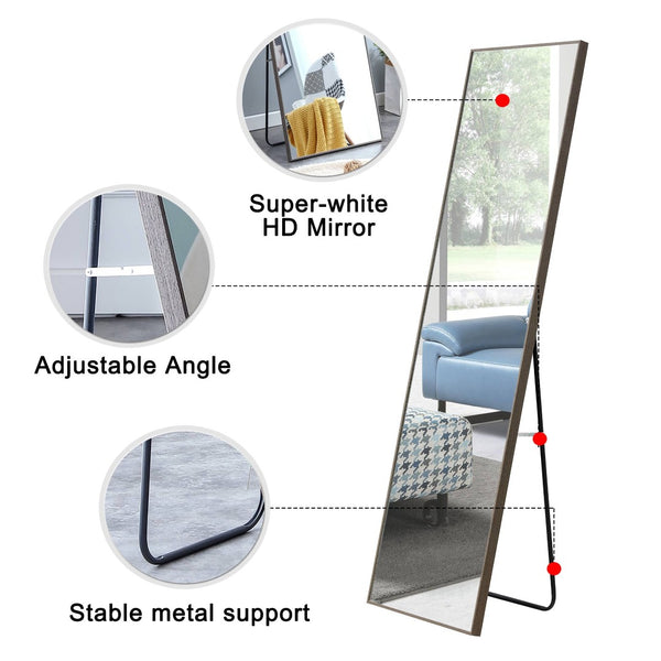 English Elm The Slim Gray Metal Frame Full Length Floor Mirror for Bedroom or Entryway Decor W1151P143478