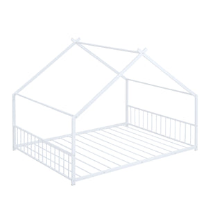 English Elm Full House Bed with Roof Canopy — Sturdy Metal Frame, Semi-Enclosed Play Loft for Kids' Sleep & Play (Full) White MF305893AAK