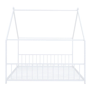English Elm Full House Bed with Roof Canopy — Sturdy Metal Frame, Semi-Enclosed Play Loft for Kids' Sleep & Play (Full) White MF305893AAK