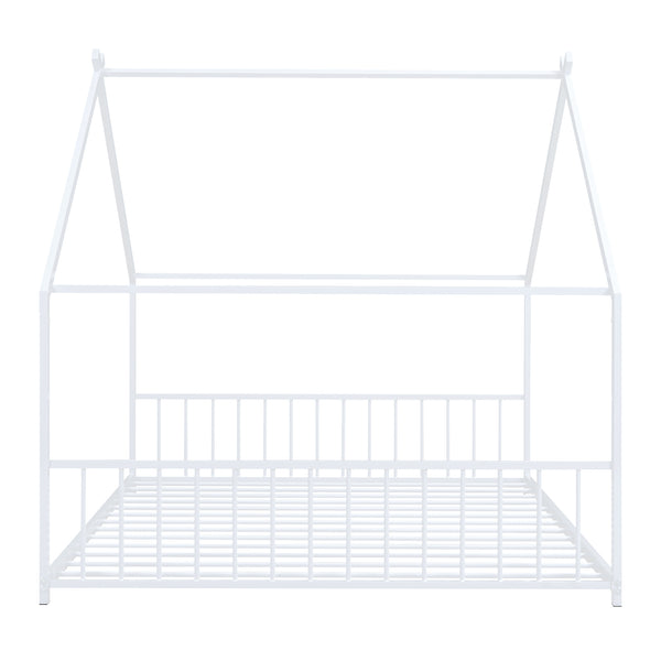 English Elm Full House Bed with Roof Canopy — Sturdy Metal Frame, Semi-Enclosed Play Loft for Kids' Sleep & Play (Full) White MF305893AAK