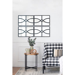 English Elm 16" Rectangular Carved Scrollwork Distressed Wood Wall Mirror Set for Entryway Decor Black W2078124316