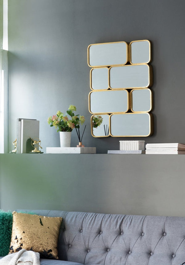 English Elm 32" Gold Iron Mosaic Wall Mirror Glam Multi Panel Grid Accent for Living Room W2078124319